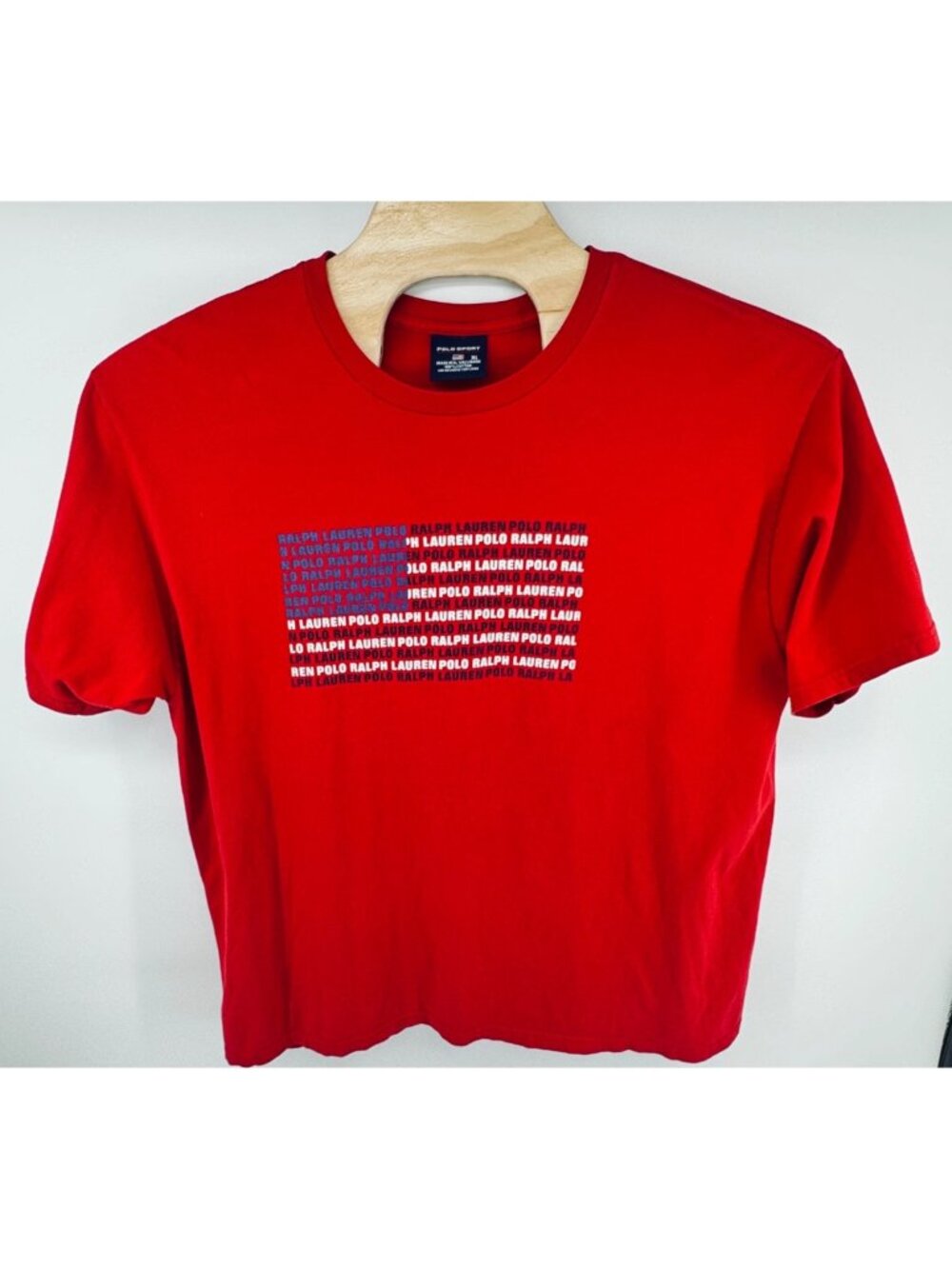 Vintage Polo Sport Ralph Lauren Flag Logo T-Shirt Red Y2K Size XL